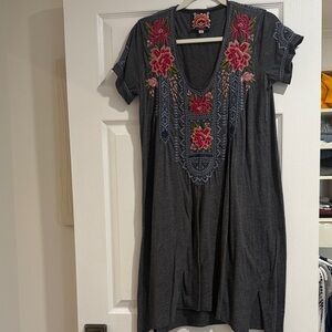 Johnny Was Gray Coverup with Pink Floral Embroidery